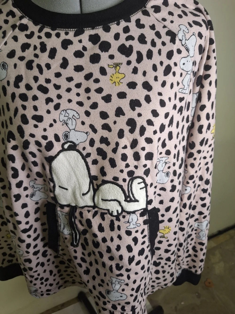 Peanuts Pink and Black Snoopy & Woodstock Pajama Set